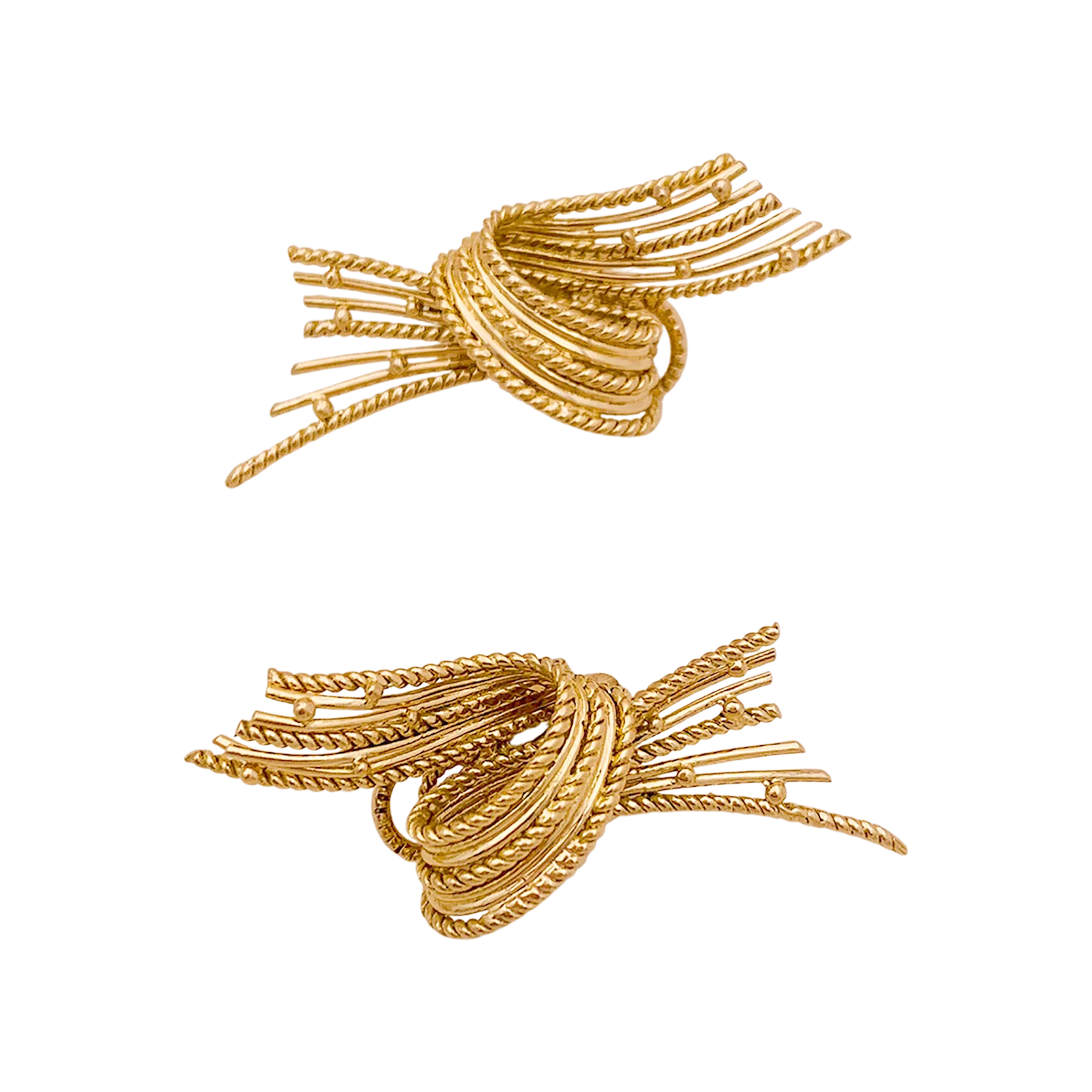 Boucles d'oreilles vintage or jaune texturé. - Image 3