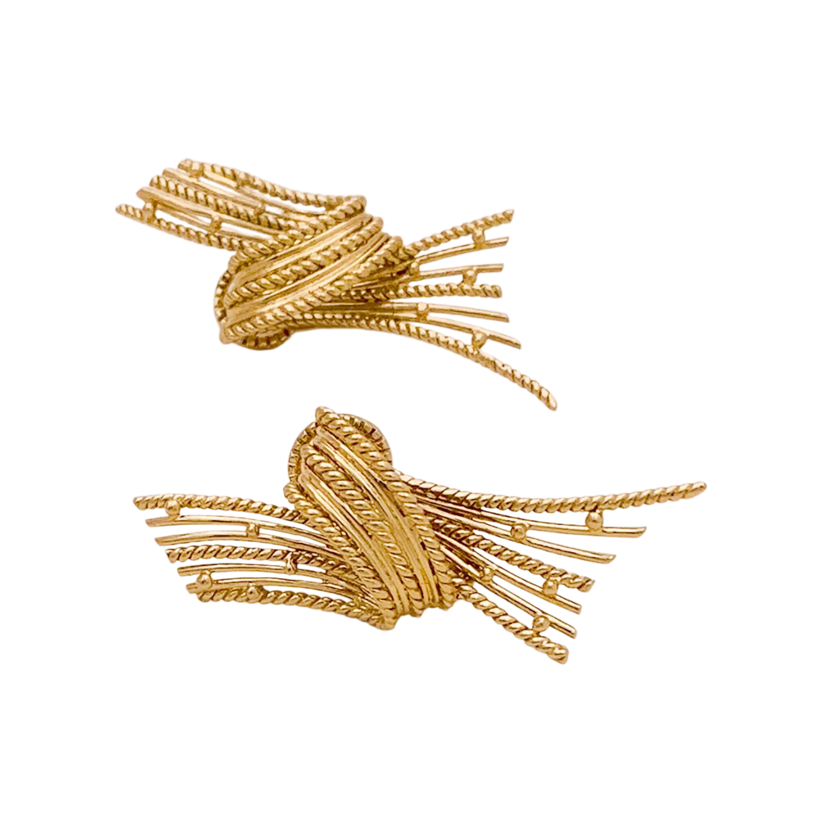 Boucles d'oreilles vintage or jaune texturé. - Image 4