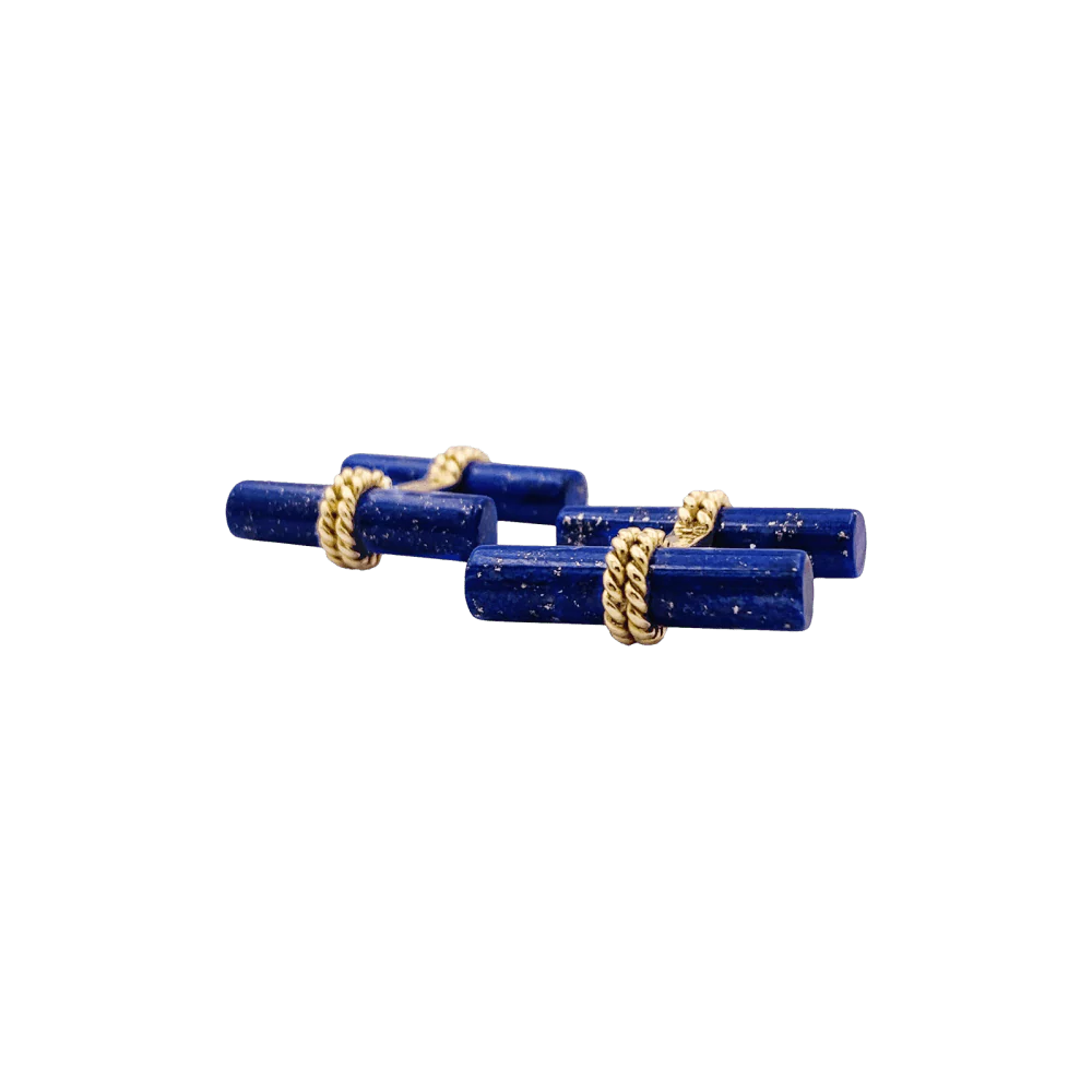 Boutons de manchette BOUCHERON, or jaune et bâtonnets de lapis lazuli. - Image 3