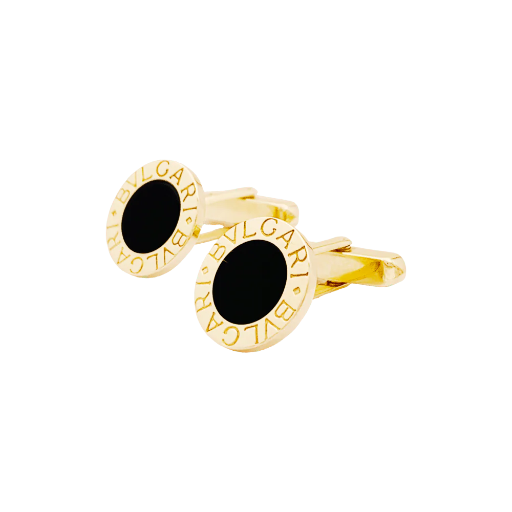 Boutons de manchette Bulgari "BULGARI BULGARI", or jaune et onyx. - Image 3
