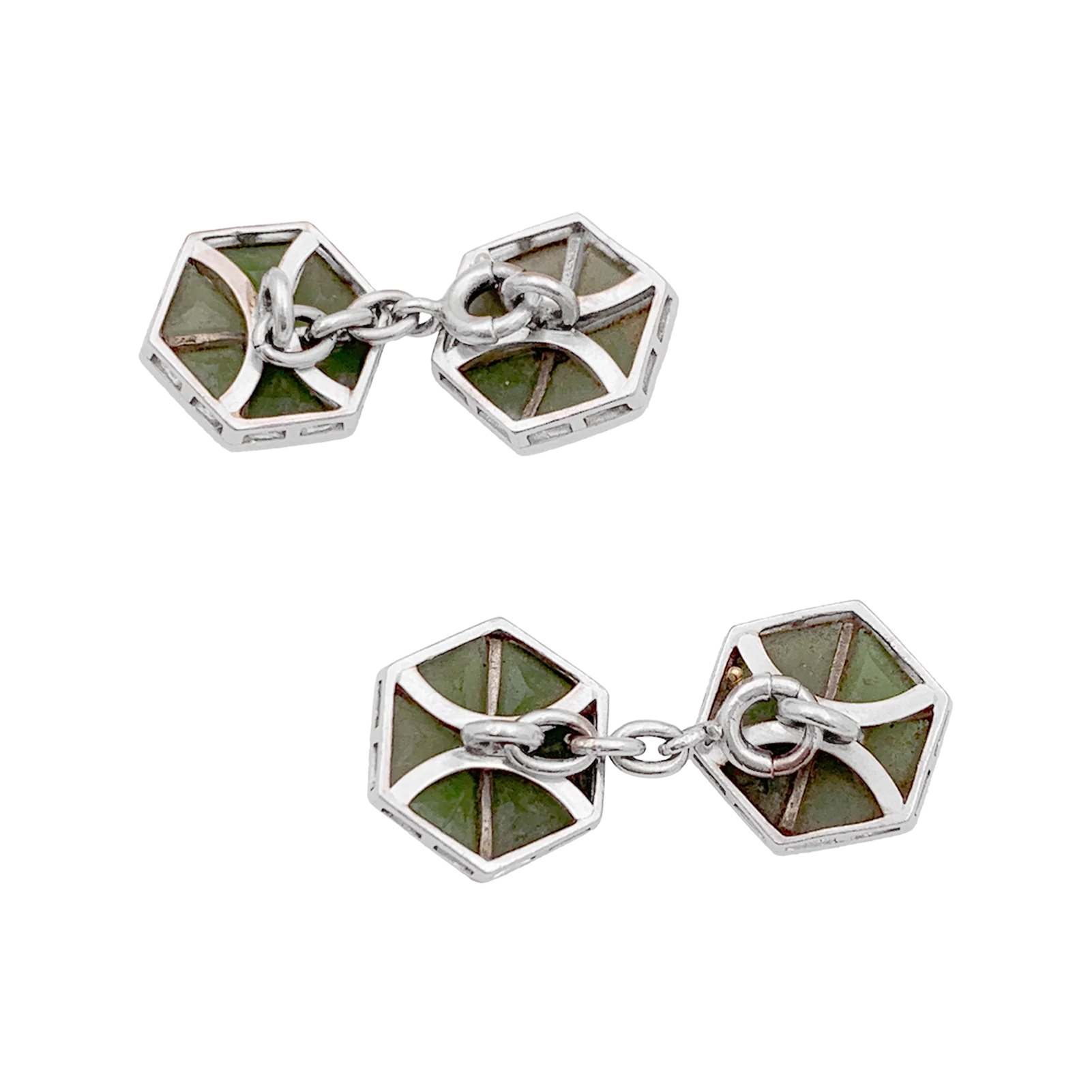 Boutons de manchette jade néphrite et platine. - Image 3