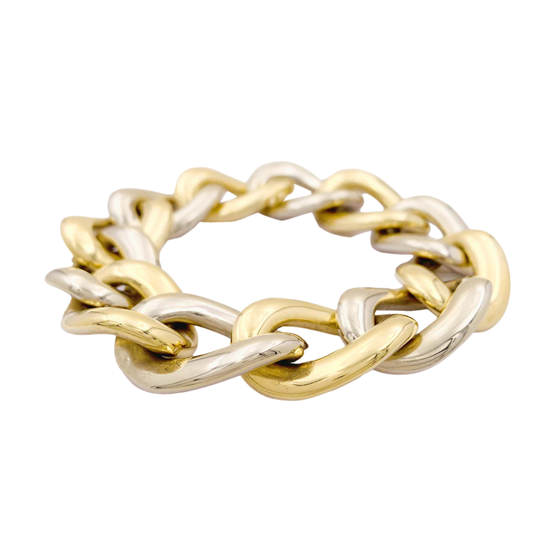 Bracelet Chaumet, gros maillons en deux tons d'or.