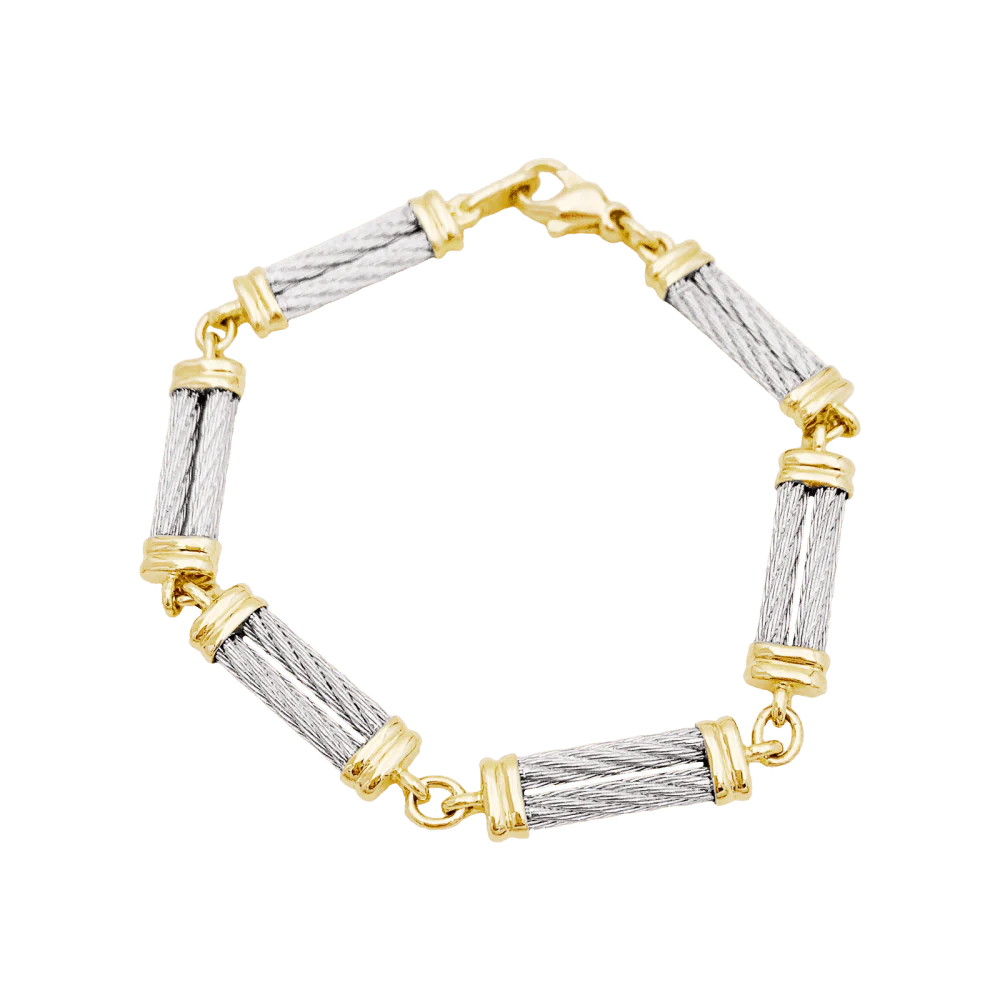 Bracelet Fred, "Force 10", en or jaune, acier. - Image 2