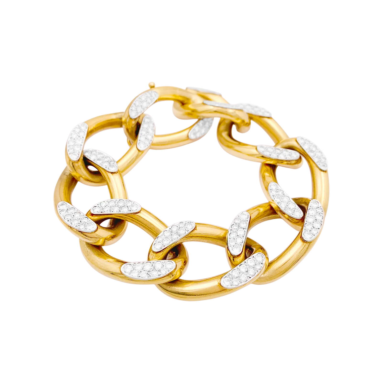 Bracelet gourmette vintage or rose, or blanc, diamants.