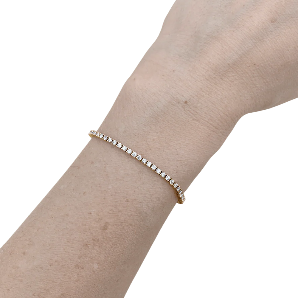Bracelet ligne, or rose et diamants. - Image 5