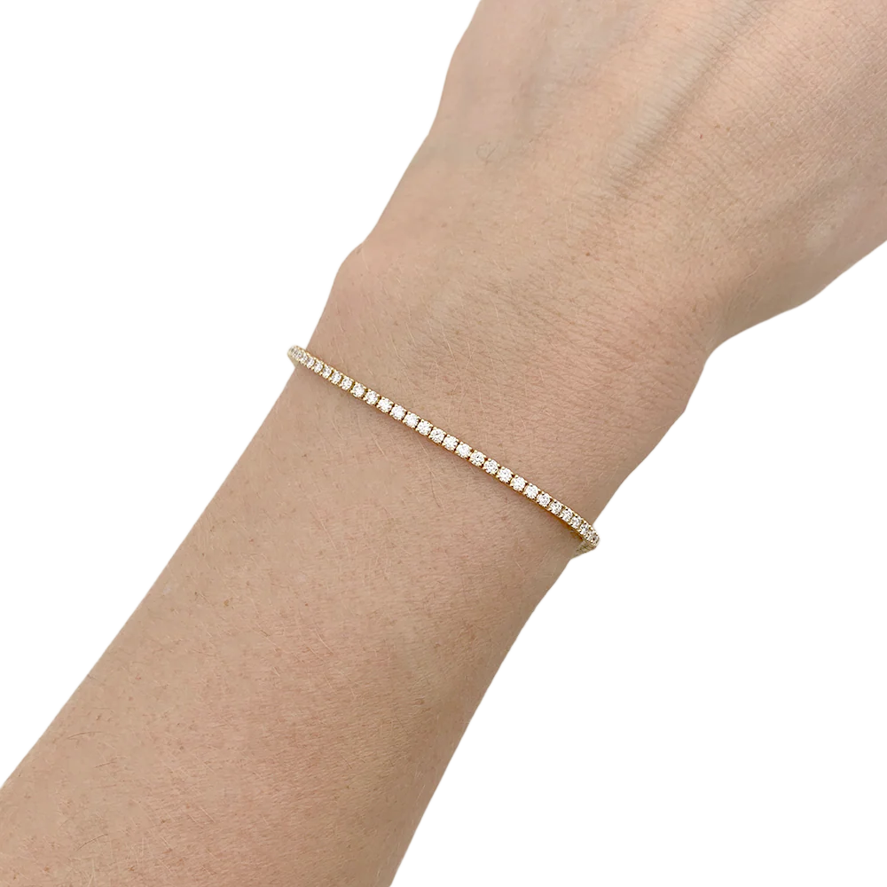 Bracelet ligne tennis or rose, diamants. - Image 5