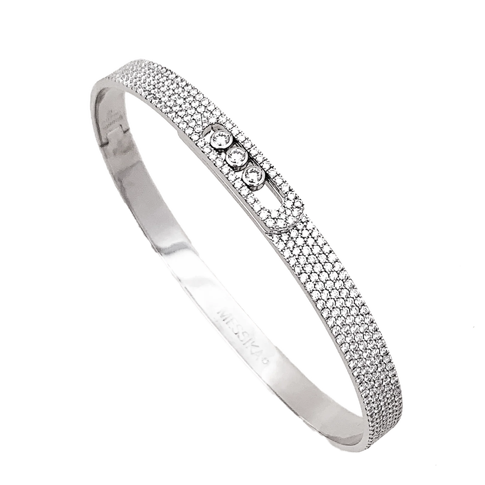 Bracelet Messika, "Bangle Pavé Move Noa", or blanc et diamants.