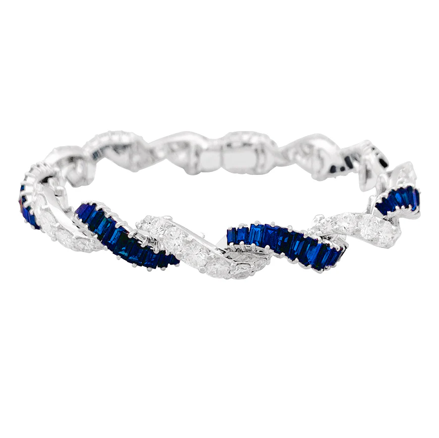 Bracelet or blanc, diamants, saphirs. - Image 3