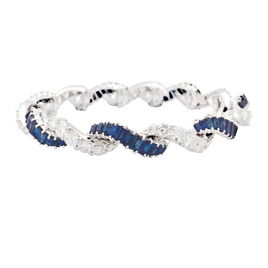 Bracelet or blanc, diamants, saphirs. - Image 4