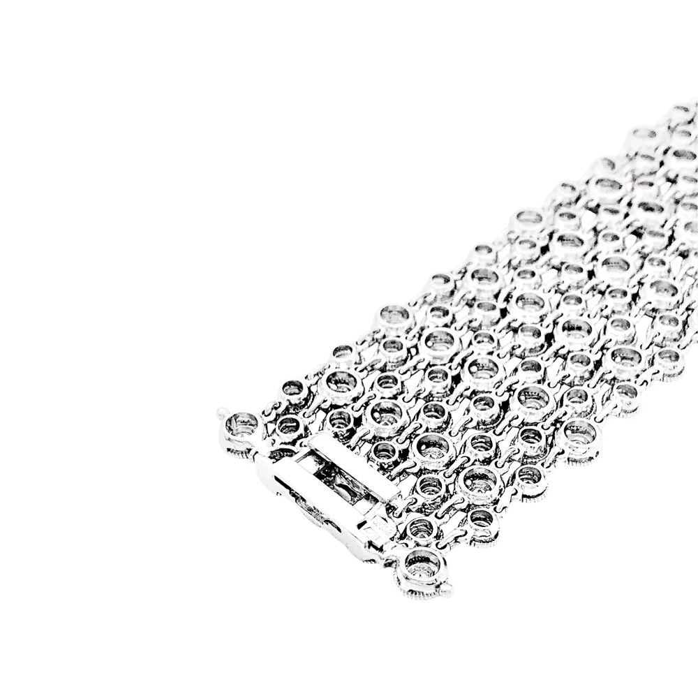Bracelet souple, or blanc et diamants. - Image 3