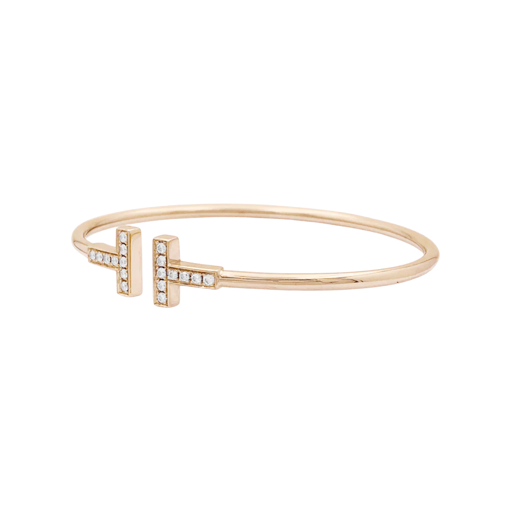 Bracelet Tiffany & Co, "Wire Tiffany T", or rose et diamants. - Image 2