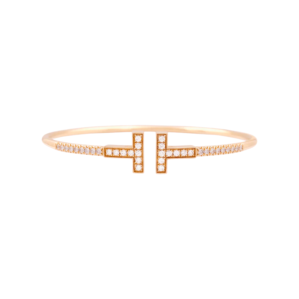 Bracelet Tiffany "Wire Tiffany T" en or rose et diamants.