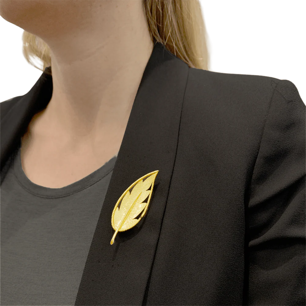 Broche feuille or jaune. - Image 4