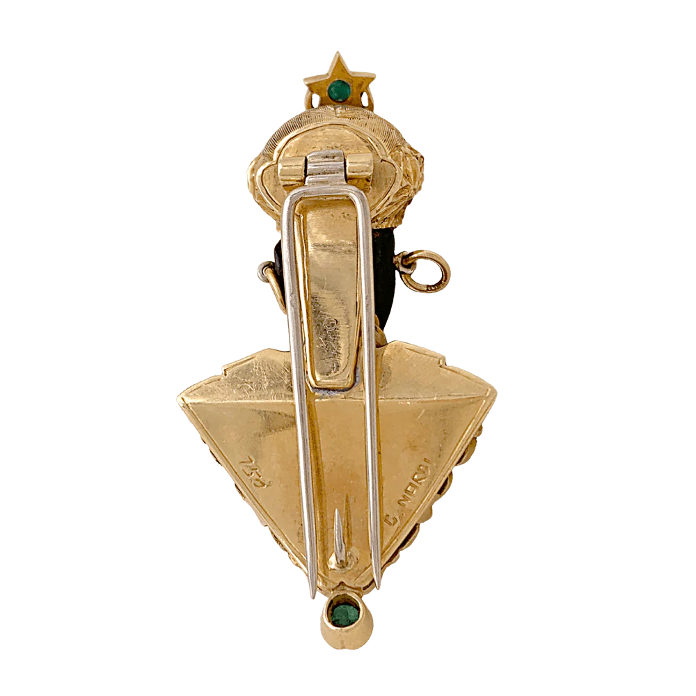 Broche G.NARDI, "Moretto", or jaune, émeraudes, ébène. - Image 5
