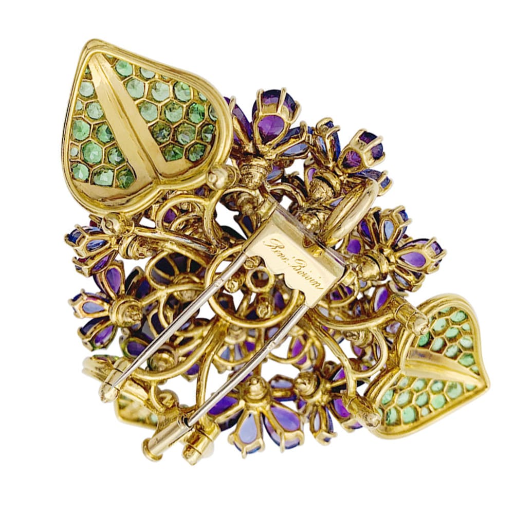 Clip René Boivin,"Bouquet de Violettes", or jaune, gemmes de couleur. - Image 5