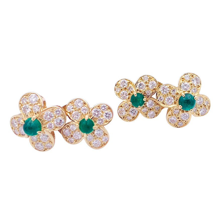 Clips Van Cleef & Arpels, "Fleurette", en or jaune, diamants et émeraudes. - Image 4