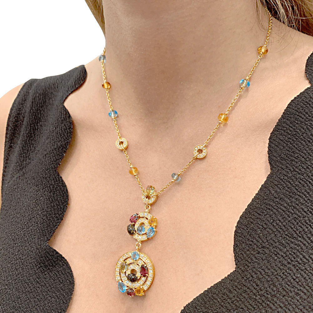 Collier BULGARI "Astrale", or jaune, diamants et pierres de couleur. - Image 8