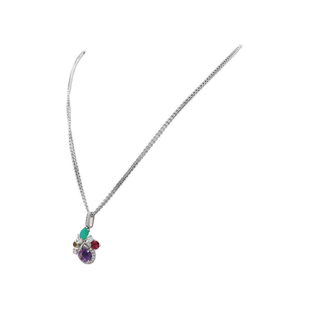 Collier Chaumet, "Attrape-moi... si tu m'aimes", or blanc, diamants, pierres de couleurs. - Image 2