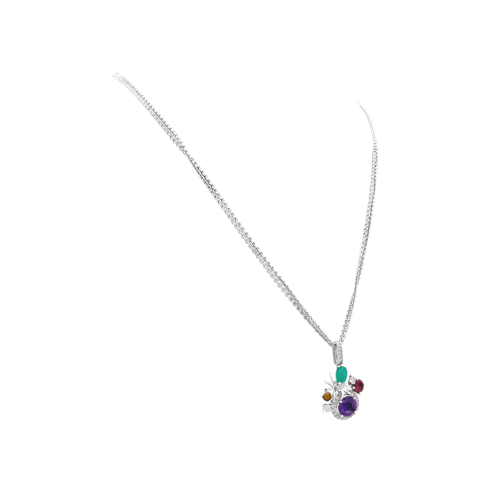 Collier Chaumet, "Attrape-moi... si tu m'aimes", or blanc, diamants, pierres de couleurs. - Image 3