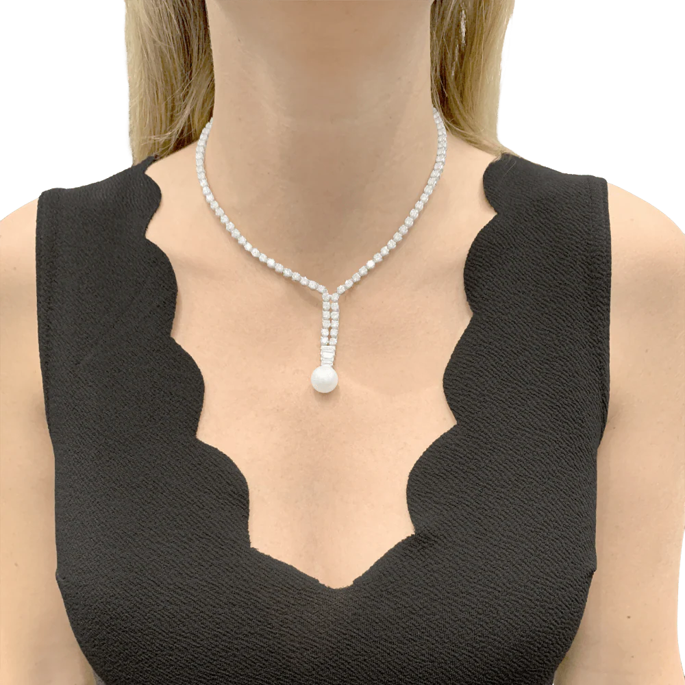 Collier diamants, perle de culture blanche. - Image 6