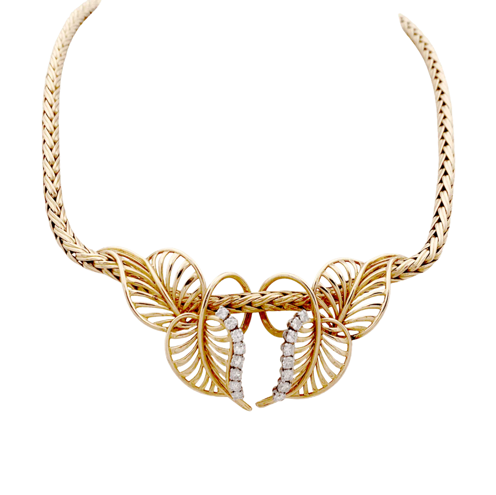 Collier "feuillages" or jaune et diamants. - Image 4