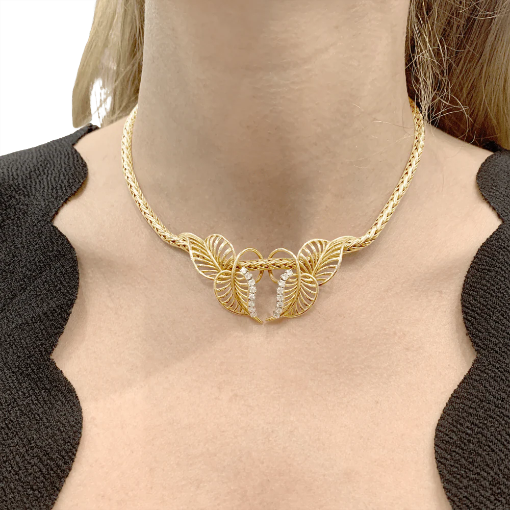 Collier "feuillages" or jaune et diamants. - Image 6