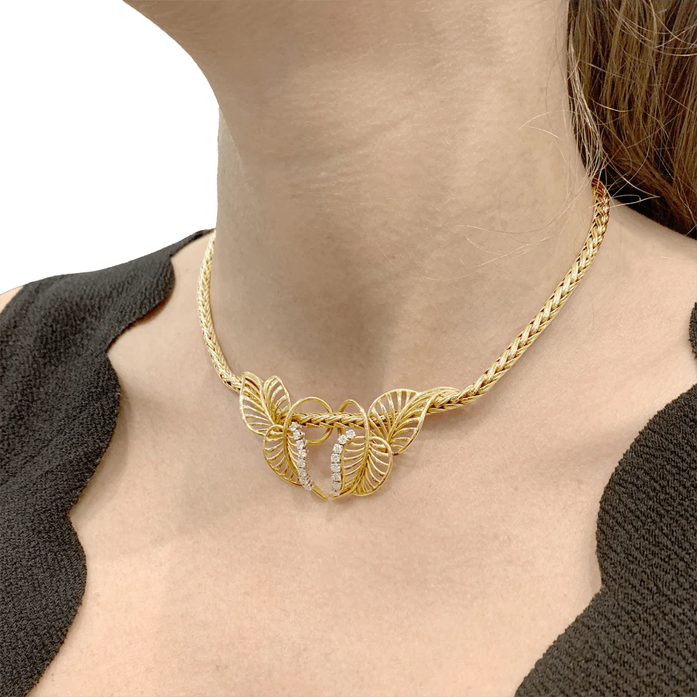Collier "feuillages" or jaune et diamants. - Image 7