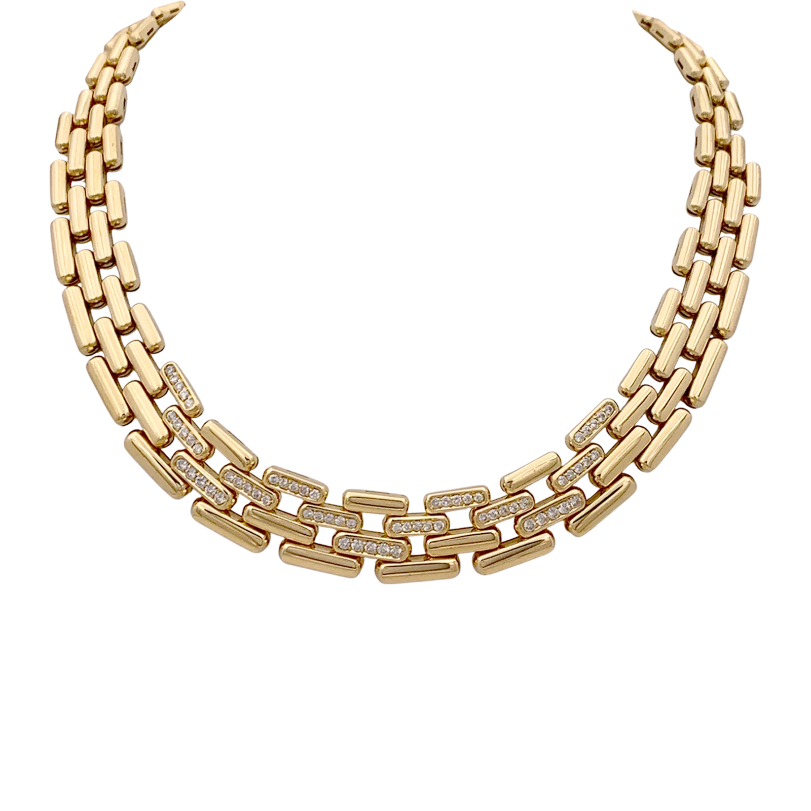 Collier Fred maillons articulés, or jaune, diamants.