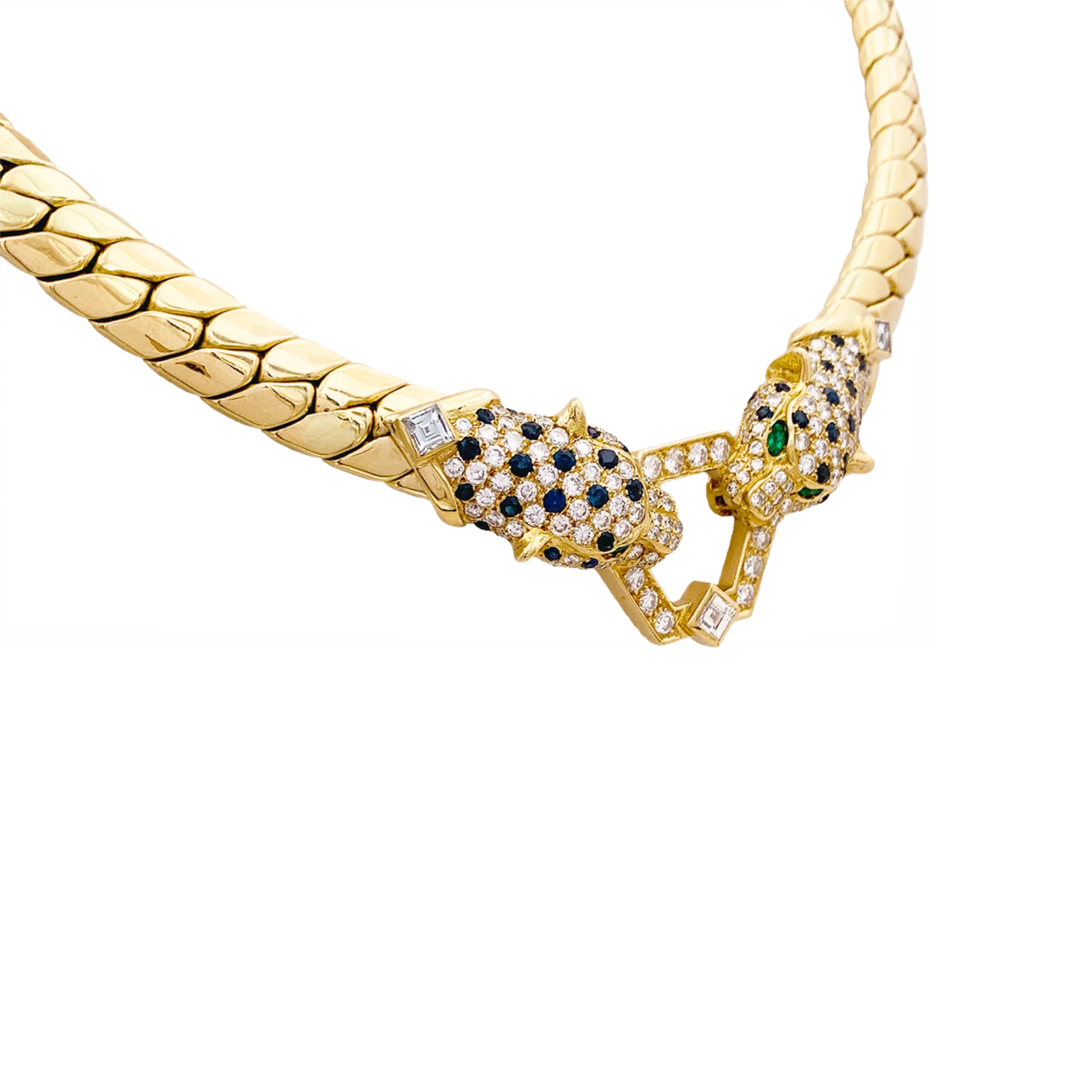 Collier O.J. PERRIN, or jaune, diamants, saphirs et émeraudes. - Image 2