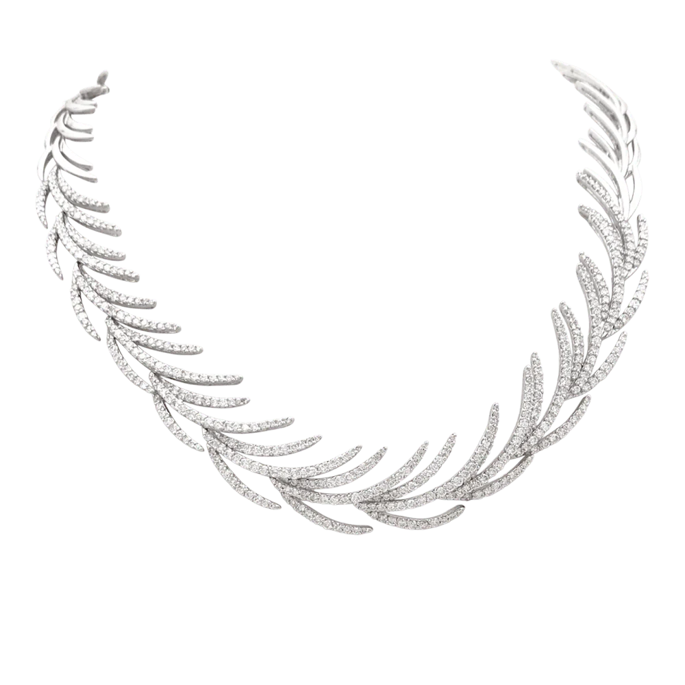 Collier "Palmes" or blanc, diamants.