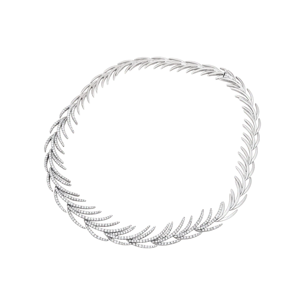Collier "Palmes" or blanc, diamants. - Image 3