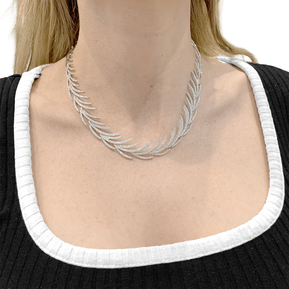 Collier "Palmes" or blanc, diamants. - Image 4