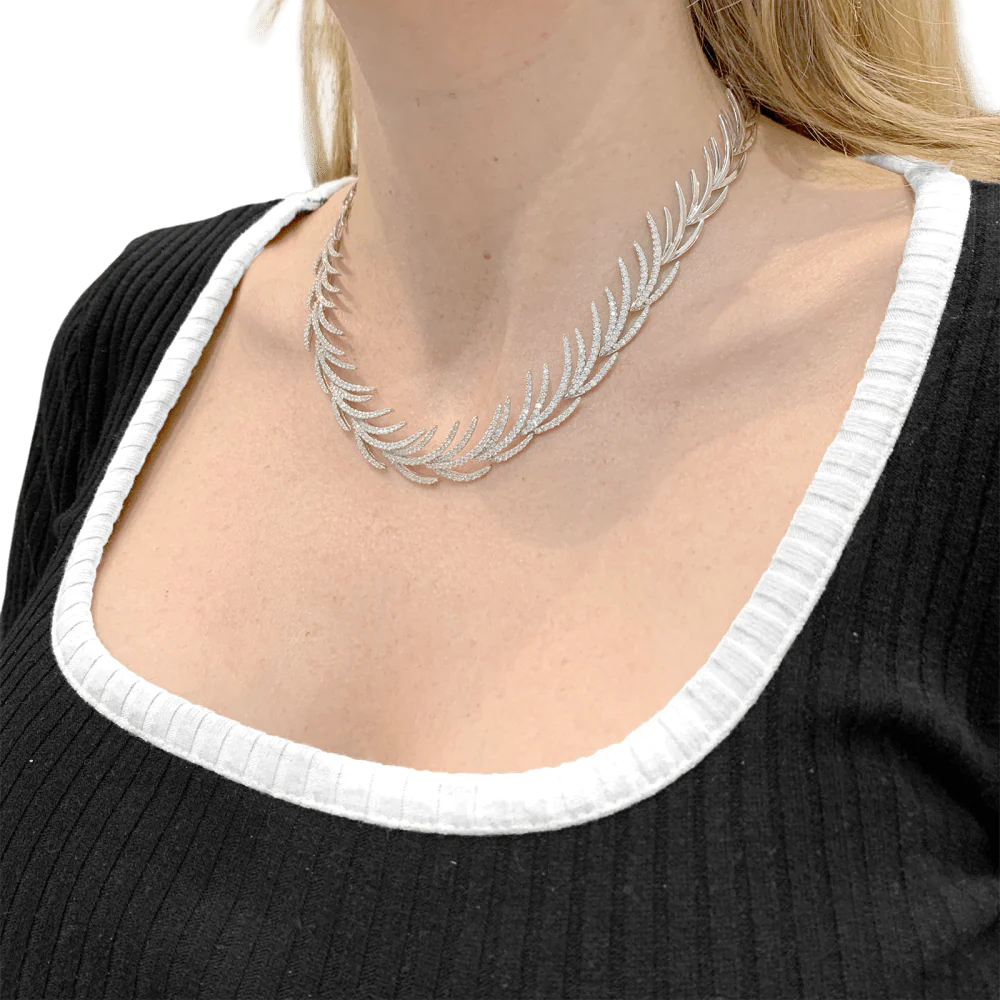Collier "Palmes" or blanc, diamants. - Image 5