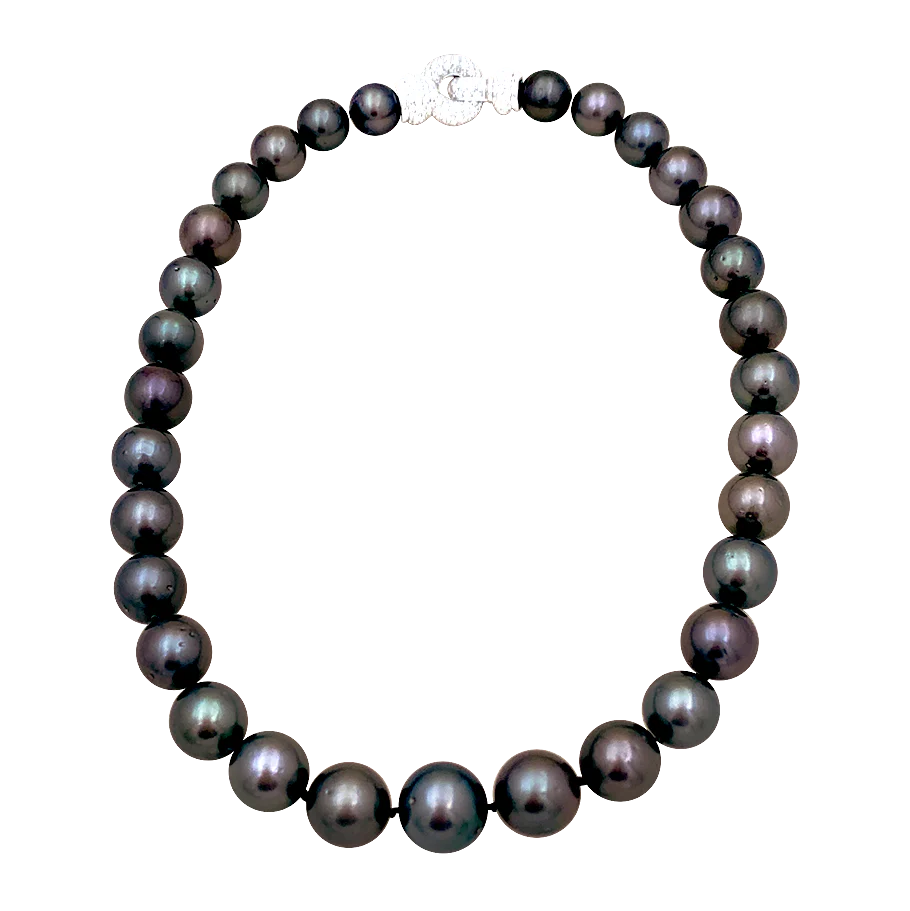 Collier perles de Tahiti, or blanc, diamants. - Image 4