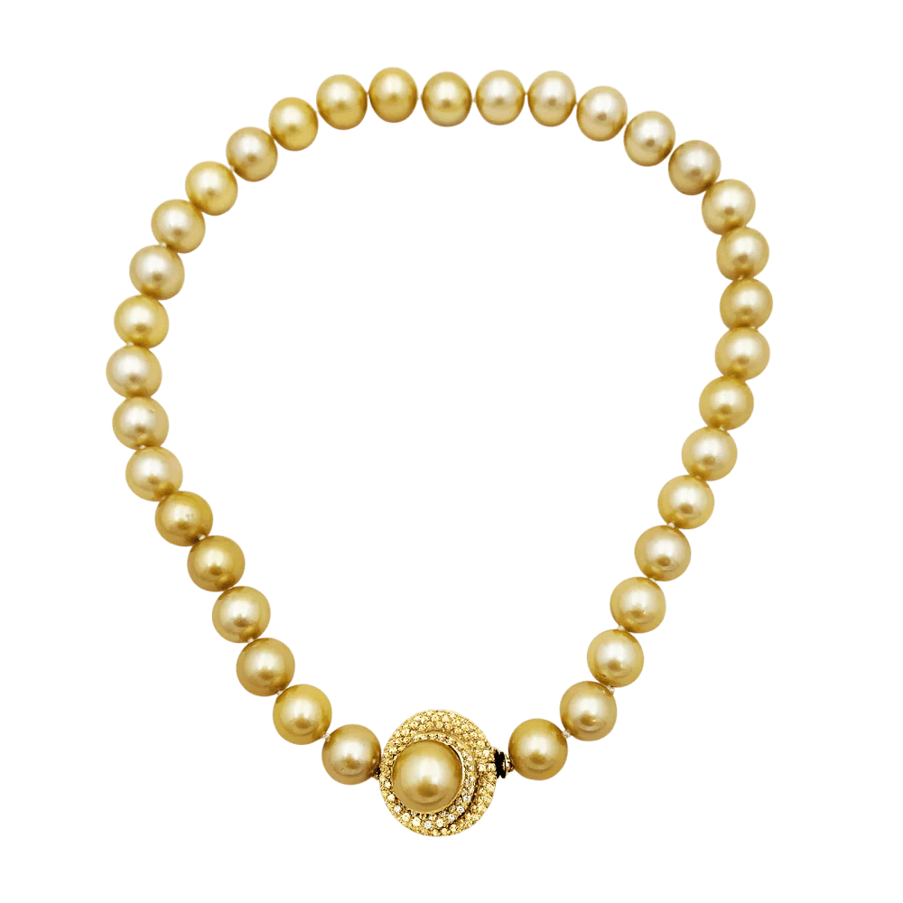 Collier perles gold, or jaune, diamants, saphirs jaunes. - Image 2