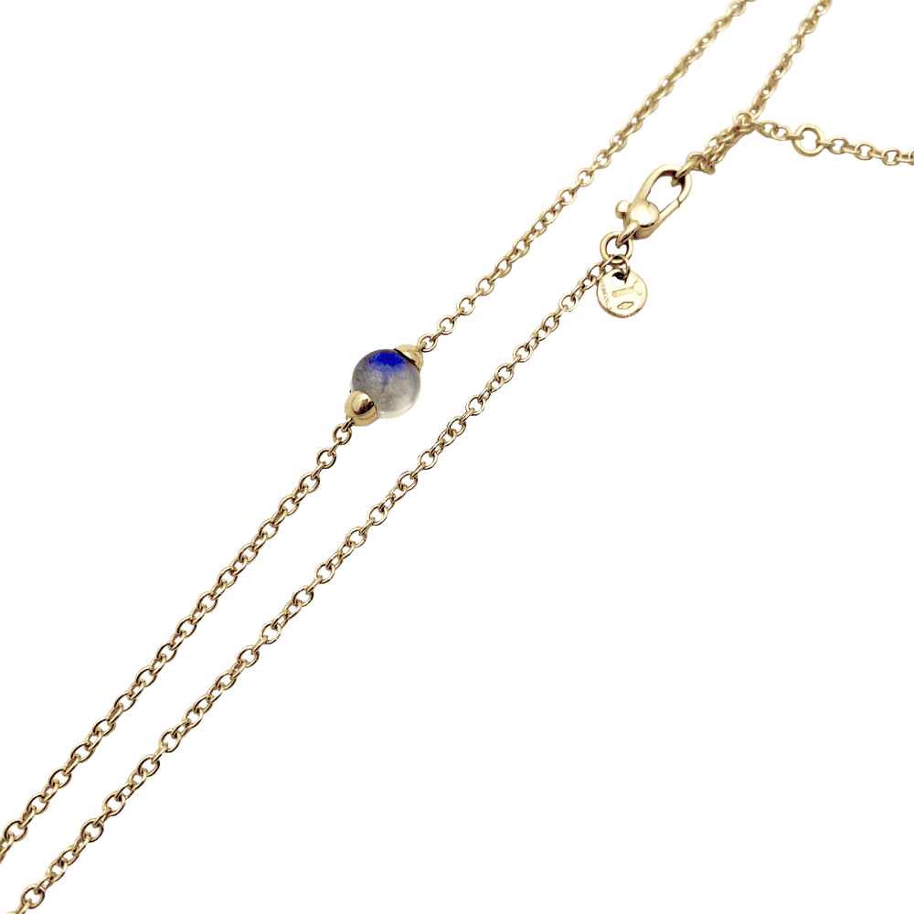 Collier Pomellato, "M'ama non M'ama", or rose, pierre de lune, argent et saphirs. - Image 2