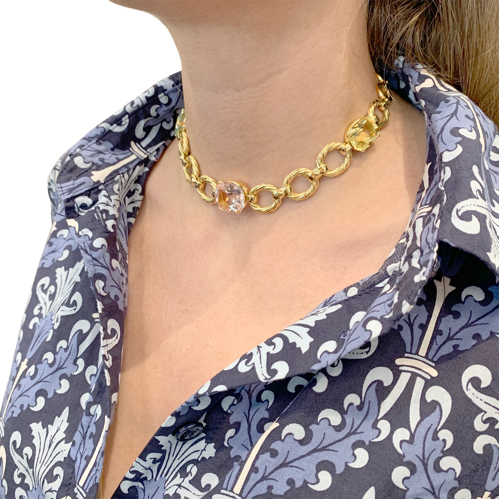 Collier ras de cou, or jaune et béryls. - Image 5
