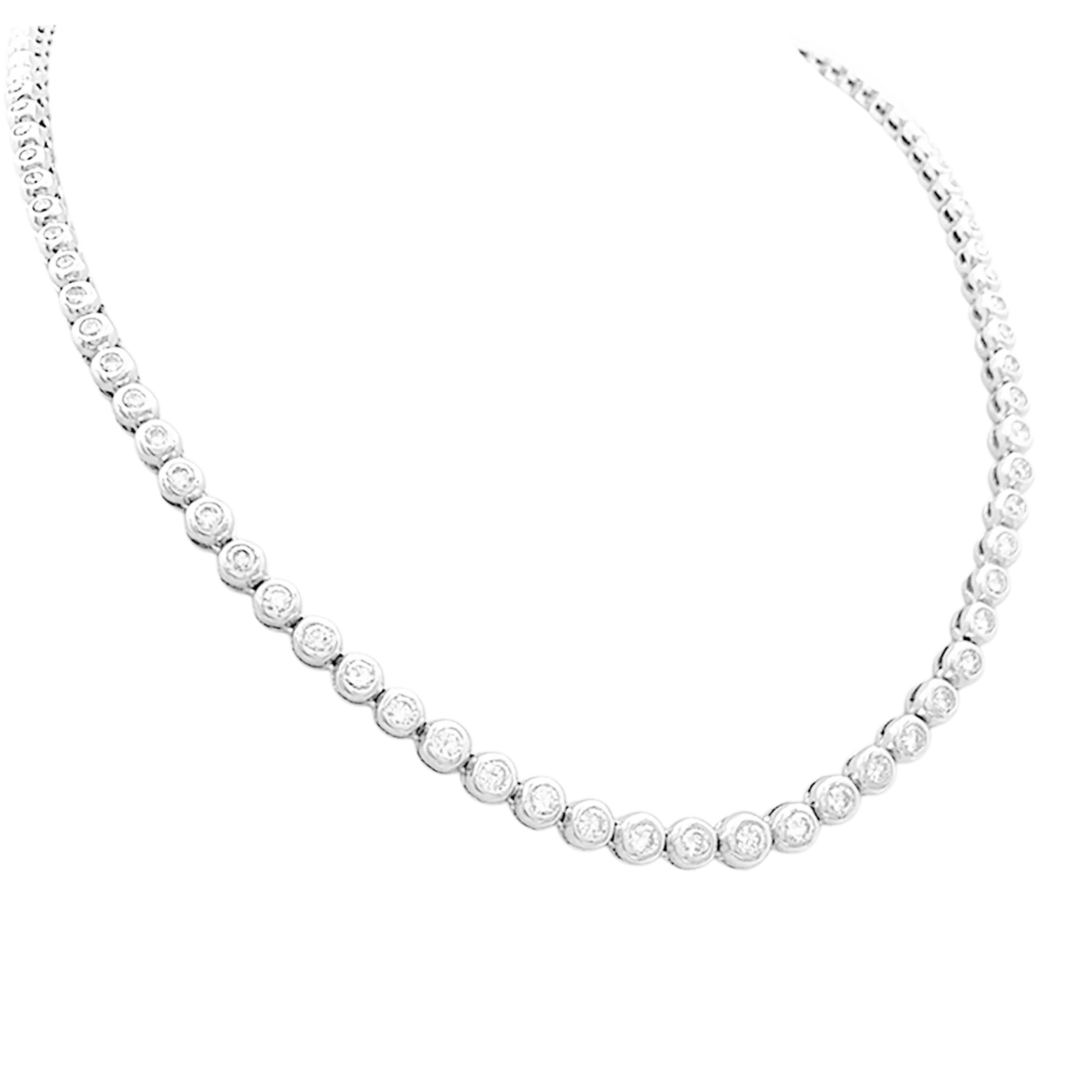 Collier rivière diamants, or blanc. - Image 2