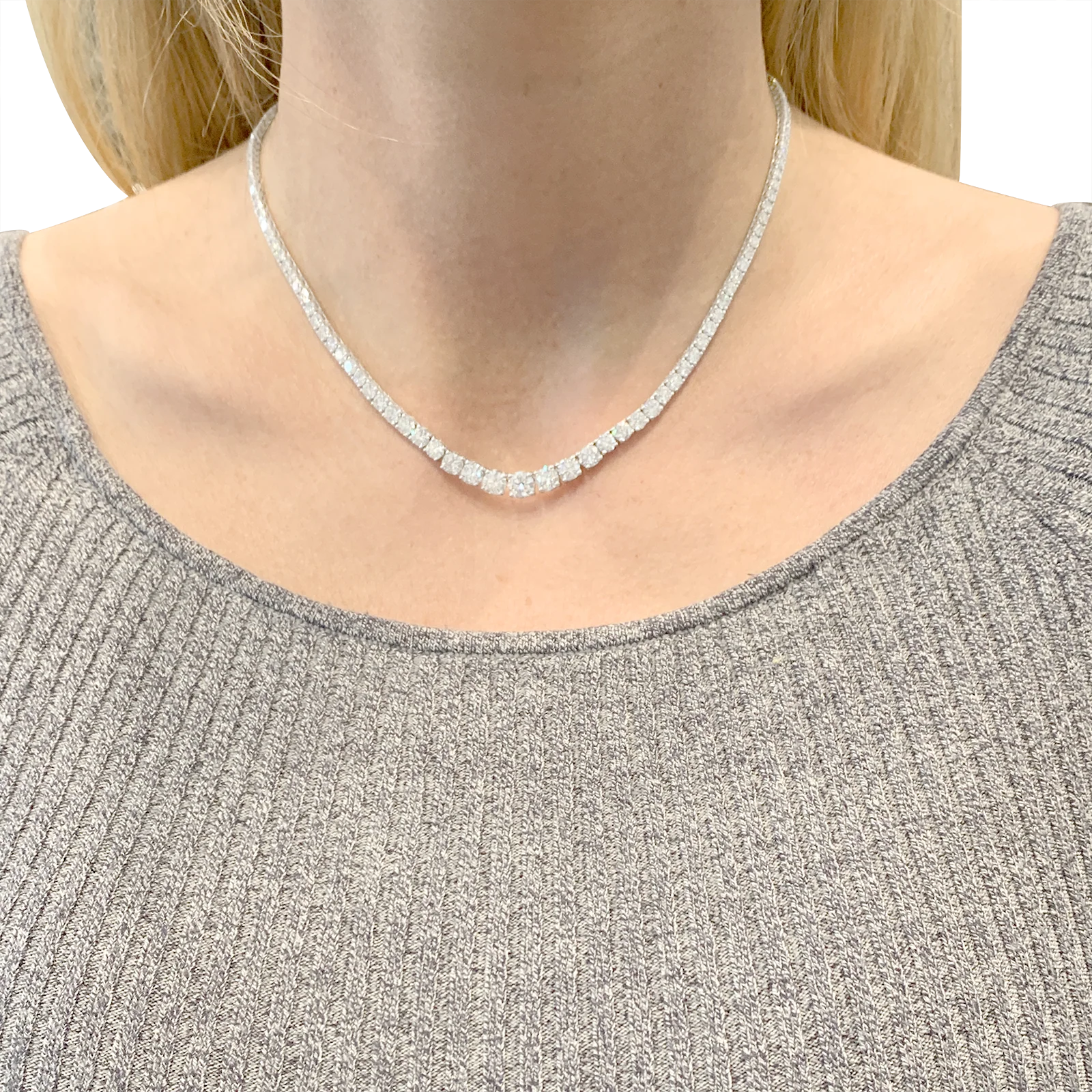 Collier rivière or blanc et diamants. - Image 5