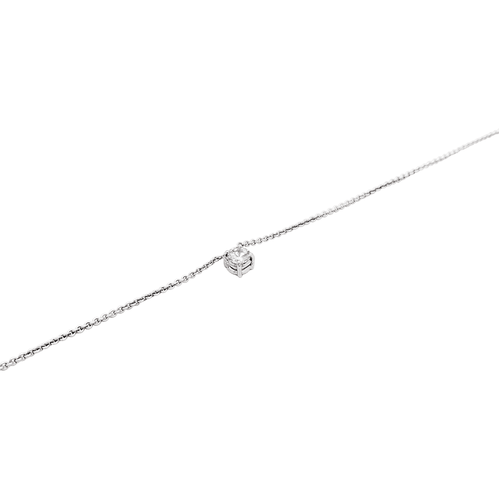 Collier solitaire, or blanc et diamant. - Image 2