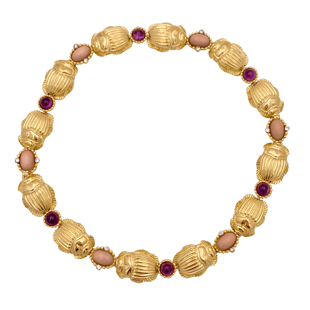 Collier transformable en deux bracelets or jaune, corail, améthyste et diamants. - Image 2