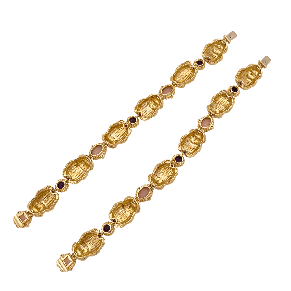 Collier transformable en deux bracelets or jaune, corail, améthyste et diamants. - Image 4