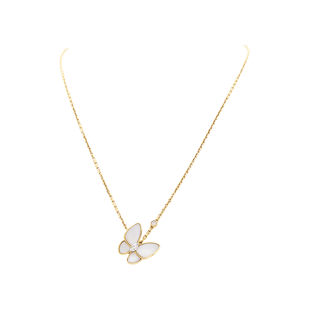 Collier Van Cleef & Arpels, "Deux Papillons", or rose, nacre, diamants.