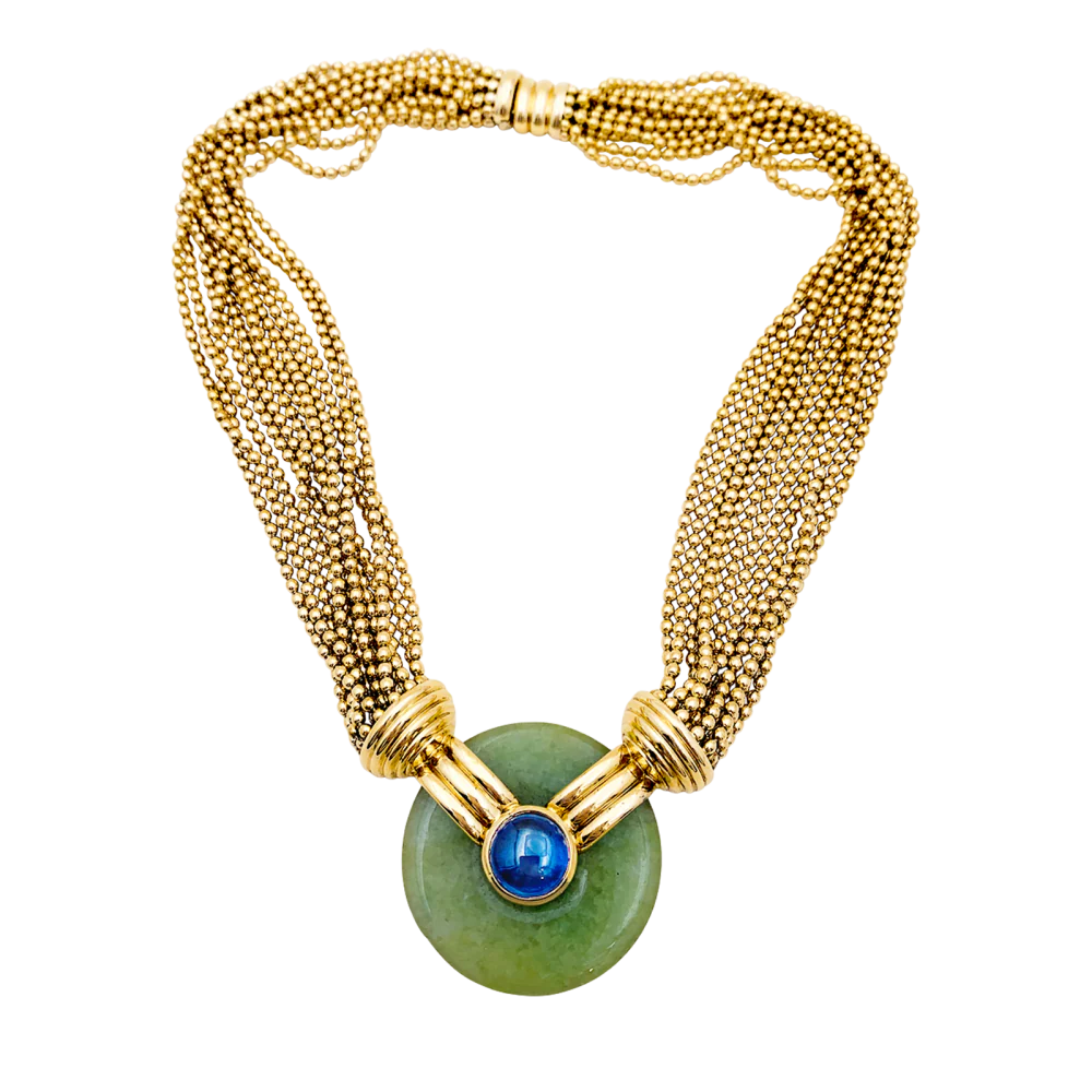 Collier Verney, or jaune, jade et saphir. - Image 5