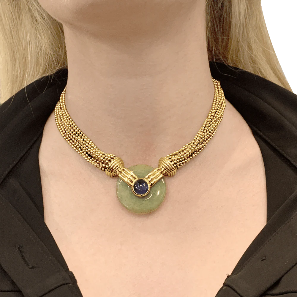 Collier Verney, or jaune, jade et saphir. - Image 7