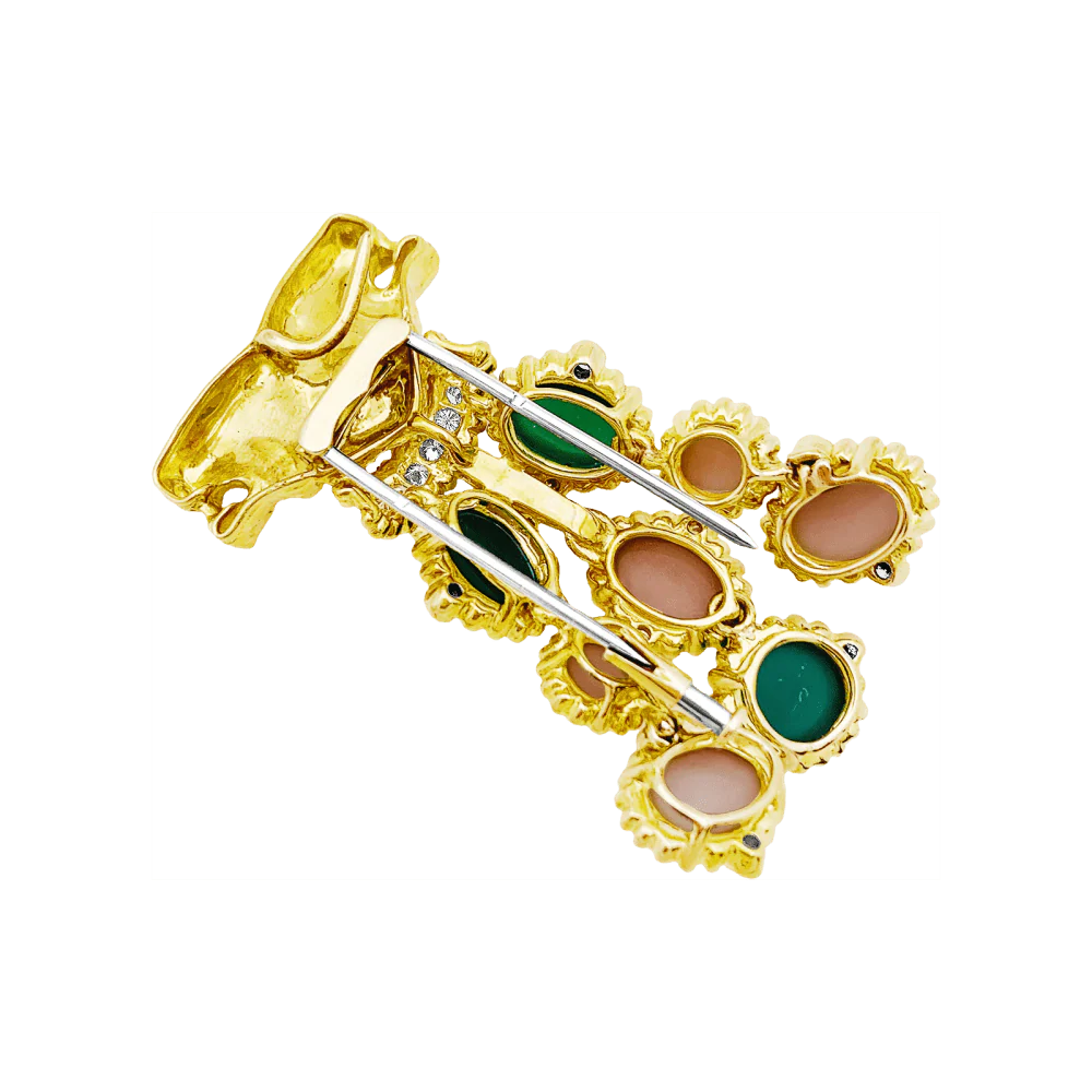 Demi-parure "Lions" transformable, or jaune, diamants, corail, chrysoprase. - Image 7