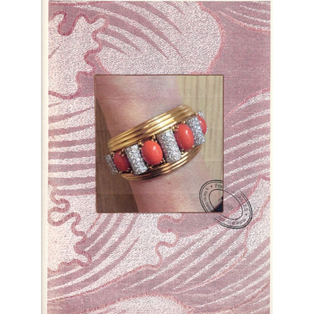Important jonc attribué à René Boivin, platine, or jaune, corail et diamants. - Image 8