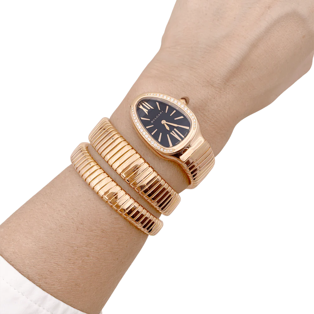 Montre Bulgari, “Serpenti Tubogas”, or rose, diamants. - Image 8