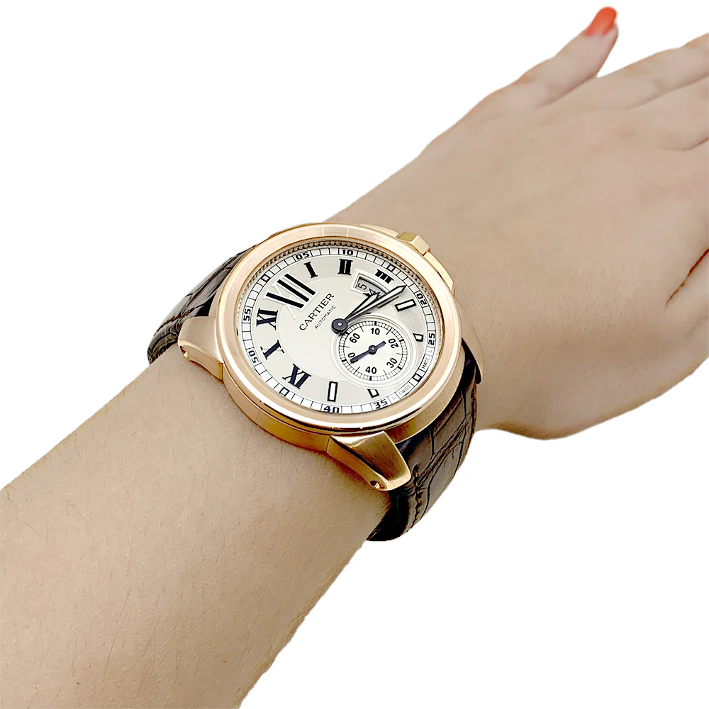 Montre Cartier, "Calibre de Cartier", or rose, cuir. - Image 7