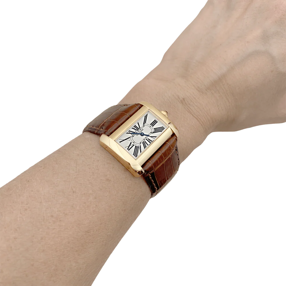 Montre Cartier, "Divan", or jaune, cuir. - Image 5
